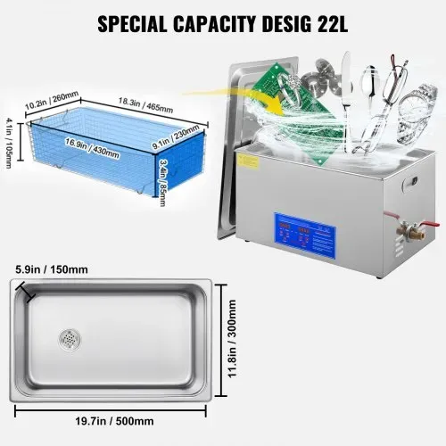 VEVOR JPS-80A Ultraschallreiniger 22L Reiniger Ultraschall Ultrasonic Cleaner Ultraschallreinigungsgerät Edelstahl mit Digitaler Anzeige für Schmuck Brillen und Zähne – Bild 5
