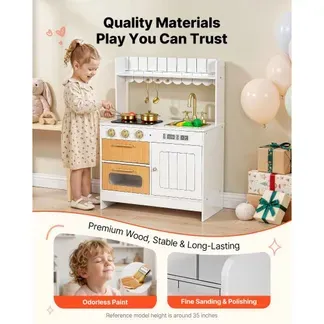 VEVOR Spielküche für Kinder, Realistische Kinderküche aus Holz mit Licht & Sound, Holzküche mit Herd Backofen Spüle Mikrowelle Schrank, Küchenspielzeug mit Kochset für Kinder von 3-8 Jahren, Beige VEVOR Spielküche für Kinder, Realistische Kinderküche aus Holz mit Licht & Sound, Holzküche mit Herd Backofen Spüle Mikrowelle Schrank, Küchenspielzeug mit Kochset für Kinder von 3-8 Jahren, Beige