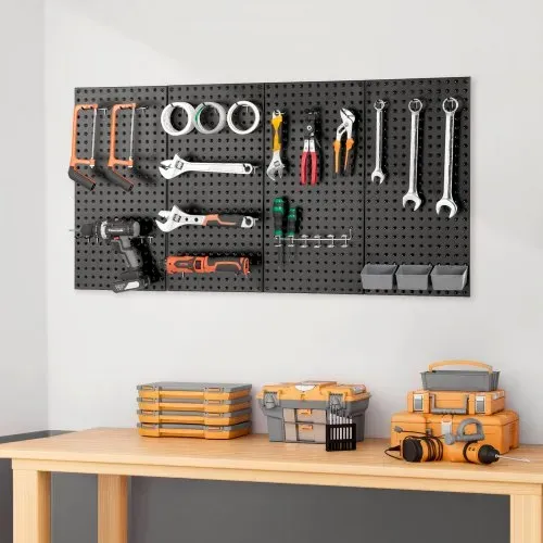 VEVOR Werkzeugwand, 61 x 30 cm, 4er-Set, Stahl-Stecktafel-Wand-Organizer, Werkzeuglochwand für Wohnzimmer, Garage, Werkzeugaufbewahrung, Werkbank, Büroorganisation, Bastelraum, Küche, Zuhause, schwarz – Bild 7