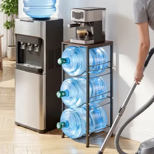 VEVOR Wasserkrughalter Metall, 4-Stufig, für 3 Wasserflaschen, Wasserkrugregal mit Ablagefach, Wasserspenderregal Wasserbehälterregal für Küche, Büro & Wohnzimmer, Schwarz & Braun – Bild 7