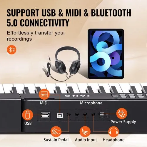 VEVOR Digitales Klavier mit 88 Tasten, halbgewichtete Tasten, Klavierset mit verstellbarem Ständer, integrierten Lautsprechern, Sustain-Pedal, Kopfhörern, Bluetooth, MIDI, USB für Anfänger – Bild 3
