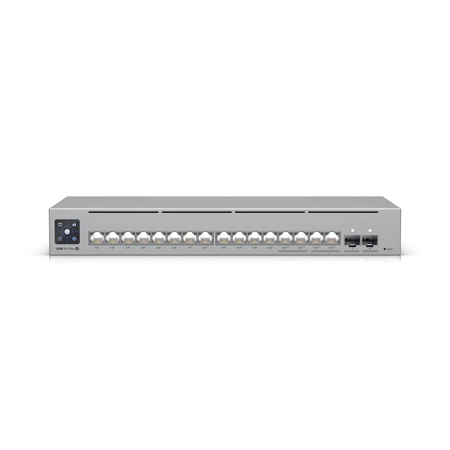 Ubiquiti Switch full managed Layer3 18 Port • 4x 2,5 GbE • 12x GbE • PoE Budget 180W • 4x PoE bt • 12x PoE at • 2x SFP+ • UniFi • USW-Pro-Max-16-PoE Ubiquiti Switch full managed Layer3 18 Port • 4x 2,5 GbE • 12x GbE • PoE Budget 180W • 4x PoE bt • 12x PoE at • 2x SFP+ • UniFi • USW-Pro-Max-16-PoE