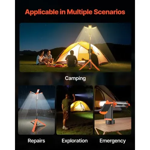 VEVOR Baustrahler LED mit Stativ, Arbeitsleuchte, 13,2 Ah, wiederaufladbares Campinglicht, mit 3 Lampenköpfen, abnehmbarem Stativständer, 2200 LM 3000 K-6500 K dimmbar, Beleuchtung für Baustelle – Bild 5