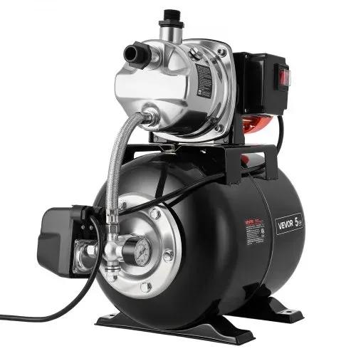 VEVOR Hauswasserwerk 1 PS 3750 L/h Flachbrunnenpumpe mit 1,4-2,8 bar Druckbehälter, für Garten Rasen und Hauswasserversorgung, 39 m Förderhöhe, 8 m Saughöhe, IPX4-Wasserschutz und Manometer – Bild 9