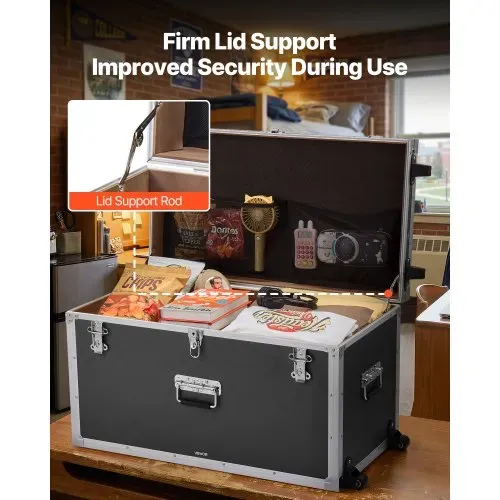 VEVOR 2 x Transportkoffer Aufbewahrungskoffer Aufbewahrungskiste Abschließbar, Große Aufbewahrungskiste (816 x 452 x 460 mm) mit Rollen & 3 Metallgriffen, Transportruhe mit Deckeln für Wohnung Schwarz – Bild 6