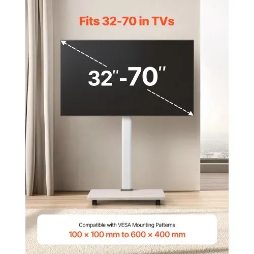 VEVOR rollbarer TV-Ständer TV-Wagen für 812,8-1778 mm TVs bis zu 45 kg, 25° Links-Rechts-Drehung & höhenverstellbare TV-Halterung mit Regal für Ecke Schlafzimmer Wohnzimmer (max. 600 x 400 mm) VEVOR rollbarer TV-Ständer TV-Wagen für 812,8-1778 mm TVs bis zu 45 kg, 25° Links-Rechts-Drehung & höhenverstellbare TV-Halterung mit Regal für Ecke Schlafzimmer Wohnzimmer (max. 600 x 400 mm)