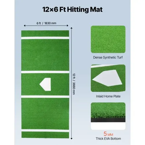VEVOR Baseball-Schlagmatte Trainingsmatte (366 x 183 cm) Trainingspad Schlagkäfigmatte, Baseballmatte mit Home Plate & Anti-Fade-Rasen, tragbare Trainingshilfe Softballmatte Outdoor, Grün VEVOR Baseball-Schlagmatte Trainingsmatte (366 x 183 cm) Trainingspad Schlagkäfigmatte, Baseballmatte mit Home Plate & Anti-Fade-Rasen, tragbare Trainingshilfe Softballmatte Outdoor, Grün