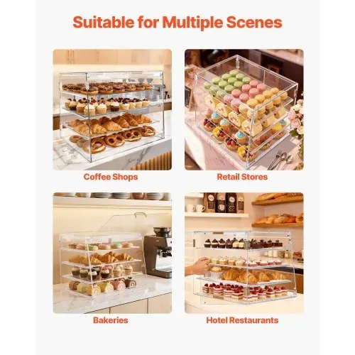 VEVOR Gebäckvitrine 4-stöckig, Gewerbliche Bäckereivitrine aus Transparentem Acryl, Thekenvitrine mit Magnetischer Rücktür & Abnehmbarer Trennwand für Kekse Desserts Donuts, 530 x 435 x 415 mm – Bild 6
