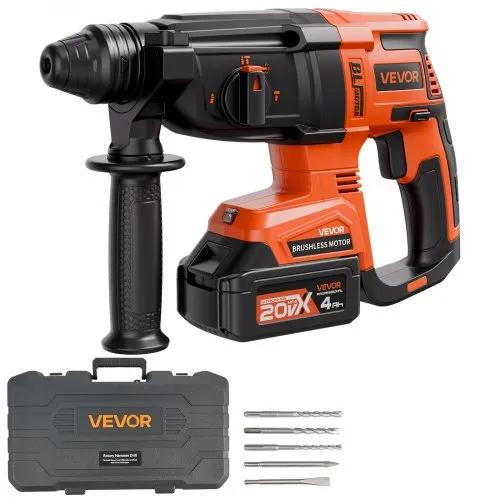 VEVOR 20 V bürstenloser Akku-Bohrhammer kabellos, Lithium-Ionen 28 mm Bohrhammer, SDS-Plus Elektro-Leichtbausatz mit Akku & Ladegerät & Tragekoffer, 4 Funktionen, 1200 U/min, 5300 BPM VEVOR 20 V bürstenloser Akku-Bohrhammer kabellos, Lithium-Ionen 28 mm Bohrhammer, SDS-Plus Elektro-Leichtbausatz mit Akku & Ladegerät & Tragekoffer, 4 Funktionen, 1200 U/min, 5300 BPM