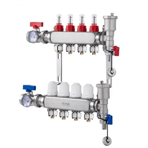 VEVOR 4-Zweig-Wärmeverteilungsverteiler, 1/2-Zoll-PEX-Rohrverteiler, Edelstahl-PEX-Verteiler für hydronische Fußbodenheizung, Wärmeverteilungs-PEX-Verteilersatz mit 1/2-Zoll-Adaptern im Lieferumfang enthalten – Bild 10