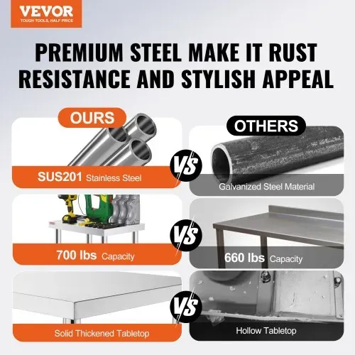 VEVOR Edelstahltisch Arbeitstisch 609,6 x 457,2 x 863,6 mm Edelstahl Catering Arbeitstisch 100kg für Belastbarkeit Lebensmittel Zubereitungstisch Gewerblicher Arbeitstisch VEVOR Edelstahltisch Arbeitstisch 609,6 x 457,2 x 863,6 mm Edelstahl Catering Arbeitstisch 100kg für Belastbarkeit Lebensmittel Zubereitungstisch Gewerblicher Arbeitstisch