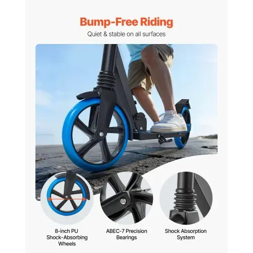 VEVOR Scooter (2 Räder) für Kinder ab 8 Jahren, Cityroller Kinderroller Straßenroller mit höhenverstellbarem Lenker & rutschfestem Deck & faltbarem Rahmen, Tretroller bis zu 100 kg, blau – Bild 2