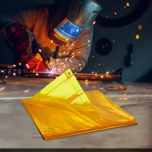 VEVOR Schweißvorhang 1,8 x 1,8 m Schweißschutzvorhang aus Flammhemmendem Vinyl Schweißschutzwand mit 4 Schwenkrädern und einem 6-stufigen UV-Schutz Schweißerdecke Schweißschutz Gelb – Bild 7