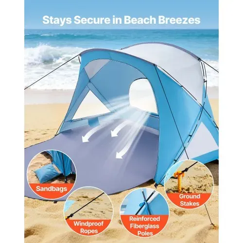VEVOR Strandmuschel Sonnenschutz für 6 Personen, UPF 50+ Schutz, Tragbares Strandzelt mit Tragetasche & Bodenverankerungen, Stabiler Strandsonnenschirm für Camping Angeln Picknick, Sonnenzelt – Bild 3