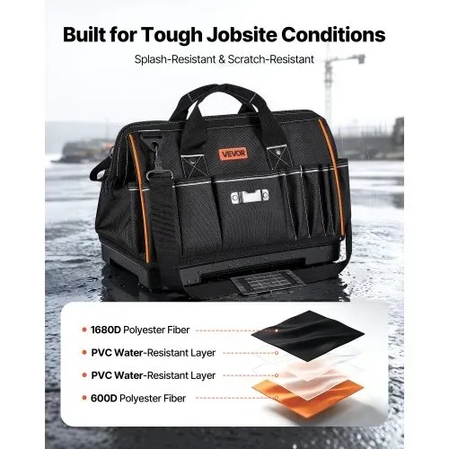 VEVOR Werkzeugtasche 41x23x25cm, Aufbewahrungstasche mit 14 Innen- & 19 Außenfächern, Wasserfester Werkzeug-Organizer aus Polyester mit Schultergurt & Reißverschluss, Werkzeugbeutel für Handwerker – Bild 3