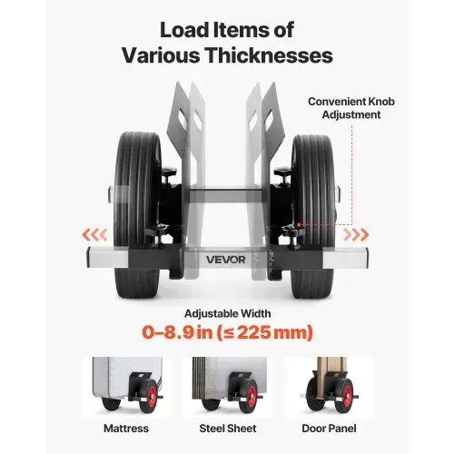 VEVOR Plattenwagen, 453,6 kg, Plattentransporter mit Gummirädern, Plattenroller, Transportwagen, Plattenkarre, Transporthilfe für Stahlplatten, Matratzen, Türen und Trockenbauplatten, Schwarz – Bild 2