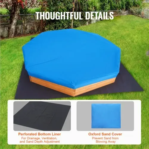 VEVOR Holzsandkasten mit Abdeckung, achteckiger Sandkasten, Sandgrube mit 4 Sitzplätzen & Bodenauskleidung, Kindersandkasten für den Garten, Geschenk für Jungen & Mädchen im Alter von 3–12 Jahren – Bild 5
