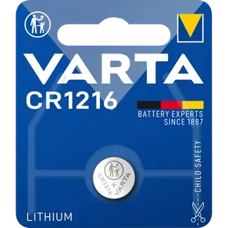 Lithium-Knopfzelle VARTA “Electronics“, CR 1216, 25mAh, 3V, 1er-Blister Lithium-Knopfzelle VARTA “Electronics“, CR 1216, 25mAh, 3V, 1er-Blister