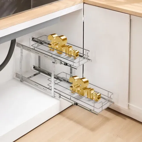 VEVOR Ausziehbarer Spülschrank-Organizer mit 2 Ebenen unter Waschbecken (215x533x385 mm) Gewürzregal Küchenregal Lagerregal Organizer für Küche Badezimmer 245x563x485 mm (Einbaumaß) – Bild 7