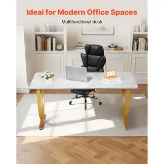 VEVOR Computertisch Bürotisch Schreibtisch (160 x 80 cm Tischplatte), moderner Arbeitstisch mit Metallrahmen & 158 kg Tragkraft für Homeoffice Arbeitszimmer Schlafzimmer Wohnzimmer, Weiß Gold VEVOR Computertisch Bürotisch Schreibtisch (160 x 80 cm Tischplatte), moderner Arbeitstisch mit Metallrahmen & 158 kg Tragkraft für Homeoffice Arbeitszimmer Schlafzimmer Wohnzimmer, Weiß Gold