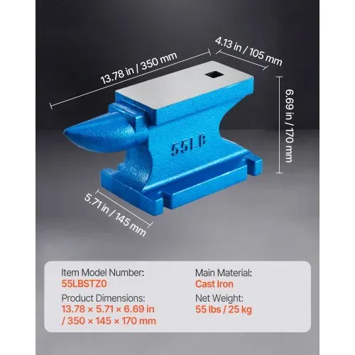 VEVOR Amboss 25kg Schmiede-Amboss für Schmiede Einzelnes Horn aus Gusseisen Schmiedwerkzeug robust – Bild 6