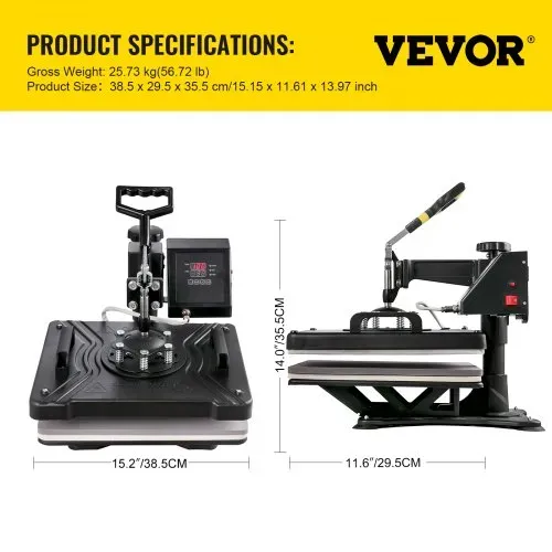 VEVOR Transferpresse 5 in 1 Heißpresse Maschine 38x30cm T-shirt Presse Maschine Hitzepresse Maschine DIY Heat Press mit Digitaler LED-Temperatur- und Zeitcontroller – Bild 6