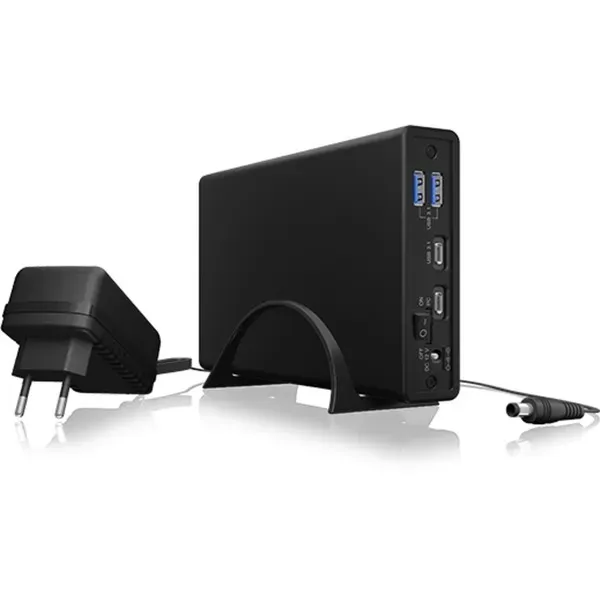 ICY BOX IB-382H-C31, USB 3.2 Gen 2 Gehäuse für 2,5'' od. 3,5'' SATA HDD/SSD, integrierter Hub 1x USB-C 2x USB-A, 10 Gbit/s, 12V 3A Netzteil, schwarz – Bild 5
