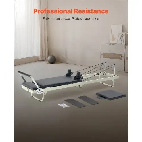 VEVOR faltbarer Pilates Reformer Trainingsgerät für den Einsatz im Heim-Fitnessstudio, Pilates-Bett mit doppeltem Widerstand – Feder & Kordel, für Fortgeschrittene und Anfänger, bis zu 181,44 kg – Bild 2