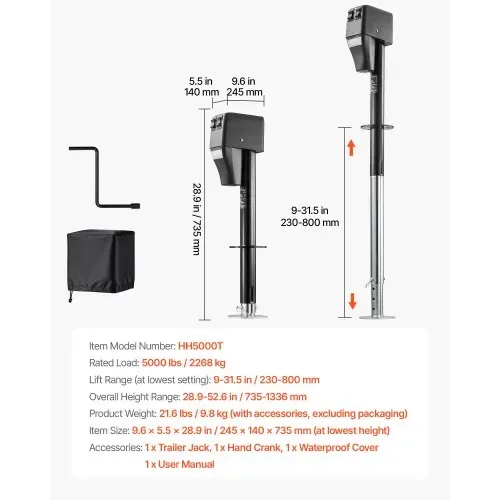 VEVOR Elektrischer Anhängerheber 2268 kg, Elektro Stützfuß 230-686mm Hub, Wohnmobil-Anhängerstütze mit Kurbel, Schutzabdeckung & LED für Wohnwagen, Wohnmobile & Camper, 12 V DC mit Kabelbaum – Bild 6