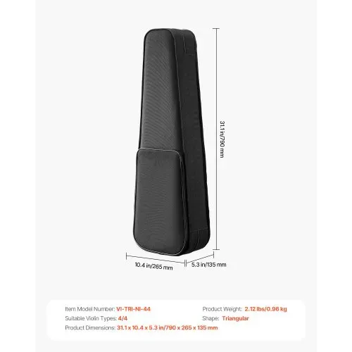 VEVOR 4/4 Violinenkoffer in voller Größe, wasserdichtes Nylon, Geigenkoffer, Geigenkasten mit Weichfutter, zwei Schultergurten, kratzfest, professionelle dreieckige Form, für Violine, schwarz – Bild 6