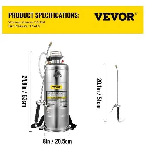 VEVOR Sprühgerät 12L aus Edelstahl, Handsprüher mit Pumpe, verstärkt, druckverstärkt – Bild 6