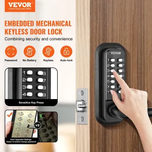 VEVOR Schlüsselloses Türschloss mit Mechanischem Codeschloss, 40 / 50 mm Riegel, Passwortschloss, 35–65 mm Türstärke Kombination Code Türschloss Geeignet für Garage, Hotel, Büro, Studio usw. VEVOR Schlüsselloses Türschloss mit Mechanischem Codeschloss, 40 / 50 mm Riegel, Passwortschloss, 35–65 mm Türstärke Kombination Code Türschloss Geeignet für Garage, Hotel, Büro, Studio usw.