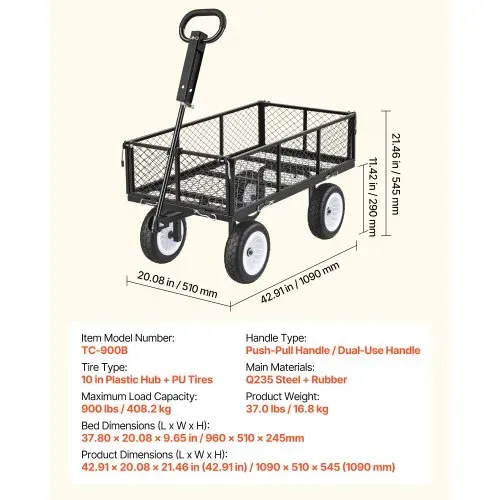 VEVOR Bollerwagen 408,2 kg Tragkraft, Gartenwagen mit PU-Reifen, Transportwagen mit Verstellbarem Griff, Abnehmbaren Seitenwänden, Handwagen zur Befestigung an ATV oder Traktor, Schwarz – Bild 6
