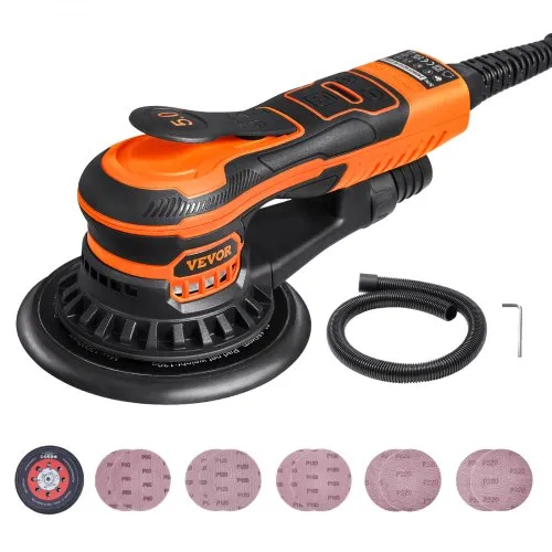 VEVOR Exzenterschleifer, 152 mm bürstenloser elektrischer Exzenterschleifer, 350 W, 6 variable Geschwindigkeiten, mit 10 Schleifpapieren, staubdichtem Anschluss und Schlauch, zum Holzschleifen VEVOR Exzenterschleifer, 152 mm bürstenloser elektrischer Exzenterschleifer, 350 W, 6 variable Geschwindigkeiten, mit 10 Schleifpapieren, staubdichtem Anschluss und Schlauch, zum Holzschleifen