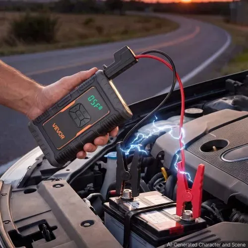 VEVOR Starthilfe Powerbank mit Luftkompressor 1600 A Spitzenleistung für 6,0-L-Benzin- / 3,0-L-Dieselmotoren, 150 psi Reifendruck, Automatische Abschaltung, 12-V-Ladegerät und LED-Taschenlampe – Bild 6