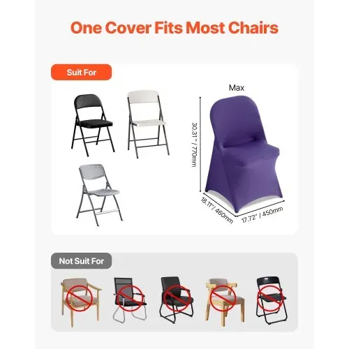 VEVOR Stuhlhussen Stuhlbezug Stretch 50 Stk. waschbarer & abnehmbarer Stuhlüberzug aus Polyester-Spandex für Hochzeitsfeiern Esszimmerbankette, passend für Klappstühle (45 x 46 x 77 cm) Violett – Bild 3