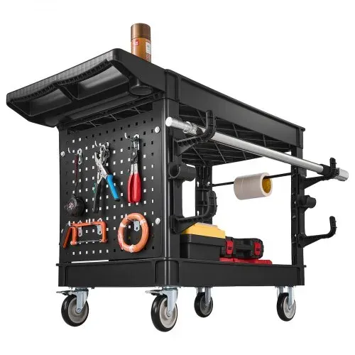 VEVOR Servicewagen Werkstattwagen Werkzeugwagen PP 1140x610x840mm Schwarz, Rollwagen mit 250kg Tragkraft, Inkl. 2 Ebene 4 Rollen Pegboard Haken Handgriff mit Ablagefach, Allzweckwagen für Werkstatt – Bild 10