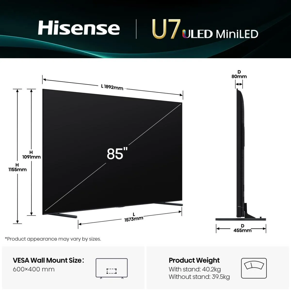 Hisense ULED Smart TV 85U7Q ČR/TS – Bild 2