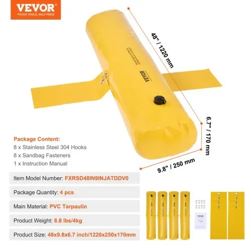VEVOR Hochwasserbarrieren, Sandsack-Alternative, Hochwassersäcke, 4er-Pack, Hochwasserbarriere für Zuhause, Wasserbarrieren für Überschwemmungen, Türöffnung, Auffahrt (122 x 15 cm) – Bild 6