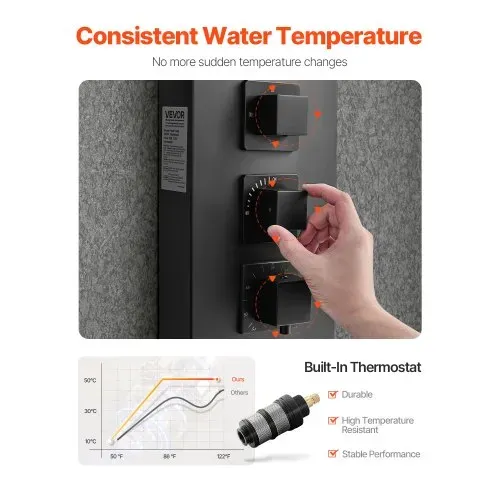 VEVOR Duschpaneel-Turmsystem (4 in 1) mit Regenwasserfall-Duschkopf, (124 cm) Duschsäule aus gebürstetem Edelstahl, Regenmassagesystem zur Wandmontage, mit Handbrause & 4 kleiner Massagedüsen – Bild 3