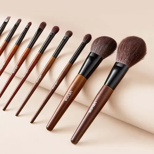 VEVOR Pinselset Makeup, 9-teilig, professionelles Schminkpinsel Set für Grundierung, Lidschatten, mit synthetischen Borsten, weicher Naturwolle, ergonomischem Holzgriff, Reise-Aufbewahrungstasche – Bild 7