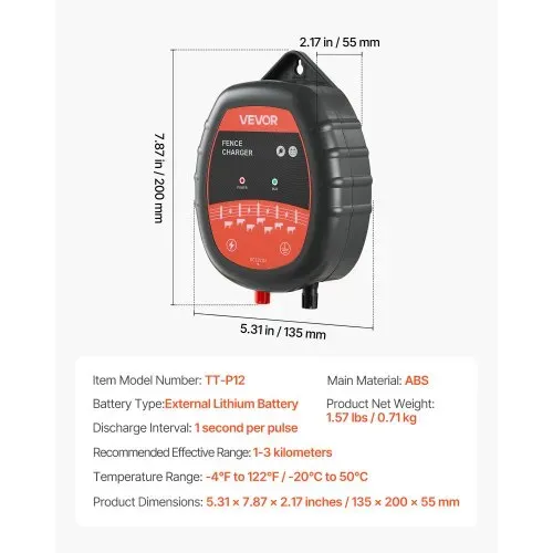 VEVOR Weidezaungerät, 10 kV 1J, AC/DC Elektrozaungerät mit LED-Anzeige, Reichweite 3 km, Leistungsstarkes Plug-in-Ladegerät, zum Schutz von Eindringen vor Wildtieren für Nutztiere & Geflügel – Bild 6