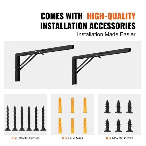 VEVOR Regalhalterung faltbar, 613 x 254 x 48 mm, 2 Stück, robuste schwebende Regalhalter, Halterungen für Regale, 5 mm dicke mattschwarze L-Regalhalterung, Regalträger aus Stahl mit 136,1 kg Tragkraft – Bild 5