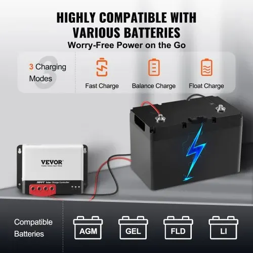 VEVOR 50A 12V 660W / 24V 1320W MPPT Solarladeregler Solarregler Solarmodul Laderegler mit TTL-Kommunikationsschnittstelle Kompatibel mit Deep-Cycle-Batterien wie AGM-, Gel-, Flut- und Lithiumbatterien – Bild 2