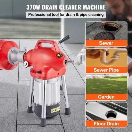 VEVOR Rohrreinigungsmaschine 120 Fuß x 5/8 Zoll, 370 W elektrische Rohrreinigungsspirale mit manueller Zuführung – mit 2 Stahlkabelabschnitten (120′ x 5/8″ und 23′ x 3/8″), 7 Schneidern und CW/CCW-Steuerung für 1,6″ bis 4″ Rohre VEVOR Rohrreinigungsmaschine 120 Fuß x 5/8 Zoll, 370 W elektrische Rohrreinigungsspirale mit manueller Zuführung – mit 2 Stahlkabelabschnitten (120′ x 5/8″ und 23′ x 3/8″), 7 Schneidern und CW/CCW-Steuerung für 1,6″ bis 4″ Rohre