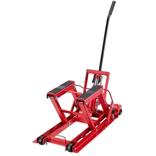 VEVOR Motorradhebebühne Hydraulisch bis 680 kg Motorradheber Höhenverstellbar 115–385 mm Hebeplattform mit 4 Rädern und Fußbedienung Hebeständer Ideal für ATVs Dirtbikes Straßenmotorräder Rot – Bild 10