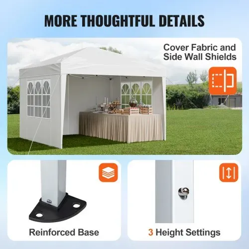 VEVOR Faltpavillon, 2,95x2,95x2,63m, Pavillonzelt, tragbares, Gartenzelt mit Seitenwänden & belüfteten Fenstern, 3 Höheneinstellungen, Festzelt, Sonnenschutz für Veranstaltungen im Außenbereich, weiß – Bild 5