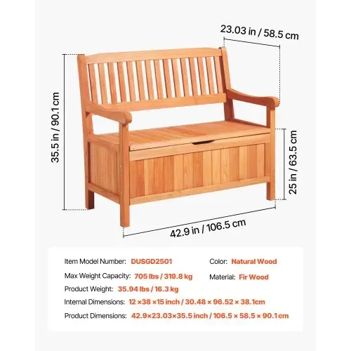 VEVOR Gartenbank, Truhenbank mit Stauraum, Aufbewahrungsbank, Tragkraft bis zu 328 kg, Gartensitzgelegenheit & Veranda-Dekoration, für Terrasse, Garten, Balkon, 106,5x58,5x90,1 cm – Bild 6