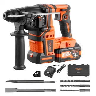 VEVOR Akku-Bohrhammer 13/16 Zoll SDS-Plus, 20 V Meißelhammer Bürstenlos mit Ladegerät & 3 Bohrer & Flachmeißel & Spitzmeißel & Transportkoffer, für Beton und Mauerwerk Schwarz Orange VEVOR Akku-Bohrhammer 13/16 Zoll SDS-Plus, 20 V Meißelhammer Bürstenlos mit Ladegerät & 3 Bohrer & Flachmeißel & Spitzmeißel & Transportkoffer, für Beton und Mauerwerk Schwarz Orange