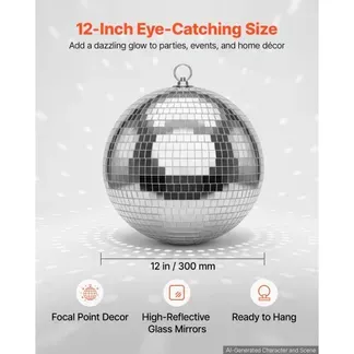 VEVOR Spiegelkugel Discokugel Mirrorball 300 mm Diskokugel mit Aufhängering, für Party- & Heimdekoration DJ Tanzclub, Equipment für Lichteffekte & Partybeleuchtung, 360°-Reflexion, Wiederverwendbar VEVOR Spiegelkugel Discokugel Mirrorball 300 mm Diskokugel mit Aufhängering, für Party- & Heimdekoration DJ Tanzclub, Equipment für Lichteffekte & Partybeleuchtung, 360°-Reflexion, Wiederverwendbar